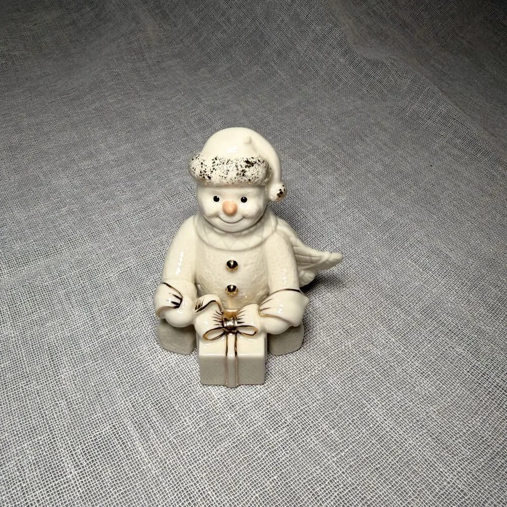Lenox Ivory Snowman Figurine Christmas Gift Present Gold Accents Retired Holiday